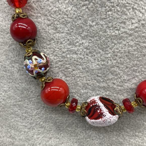 Vintage Venetian Red Glass Wedding Cake Graduated Bead Necklace Adjustable - Picture 14 of 15